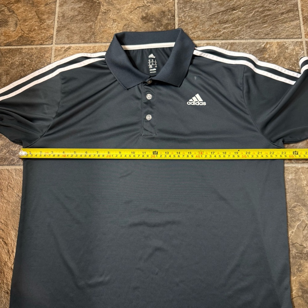 adidas Black Polo with White Shoulder Stripes - Picture 9 of 12